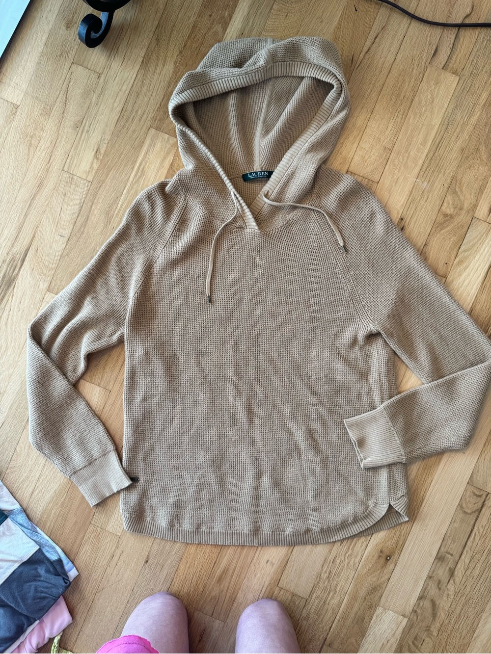 Lauren Ralph Lauren Tan Waffle Knit Hoodie